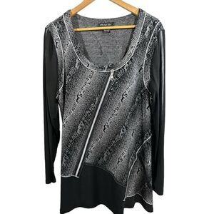 MICHAEL TYLER Women's Asymmetrical Zipper Long Sleeve Top Black/White Size XL